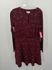 Pre-Owned Loft Purple Size 6 Floral Shift Knee Length Long Sleeve Dress