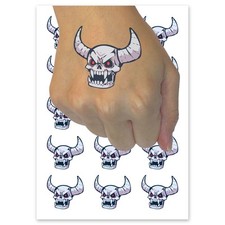 Cartoon Demon Skull Lich Skeleton Horns Temporary Tattoo Fake Body Art