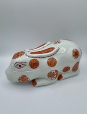 Vintage Rare Collectible Chinoiserie Rabbit Bunny Porcelain Lidded Box  8.5” L