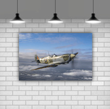 Spitfire Kriegsflugzeug Luftfahrt Leinwand Wandbild gedruckt Bild gerahmt fertig zum Aufh&auml;ngen