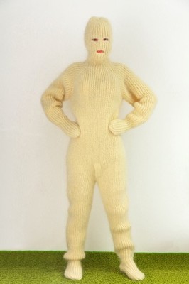 Ivory thick catsuit full bodysuit fuzzy mohair fuzzy overall mohair zentai M-L