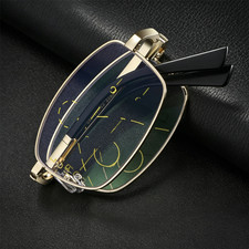 Folding Square Reading Glasses Progressive Multifocal Anti Blue Light Metal