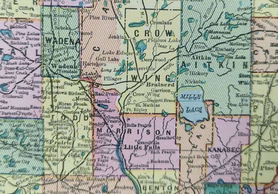 Mapa MINNESOTA 1899 11"x14" ~ Antiguo Antiguo Original ROCHESTER BRAINERD MN Foto 4 de 4