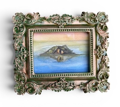 Alligator   mini watercolor animal print   vintage style ornate frame