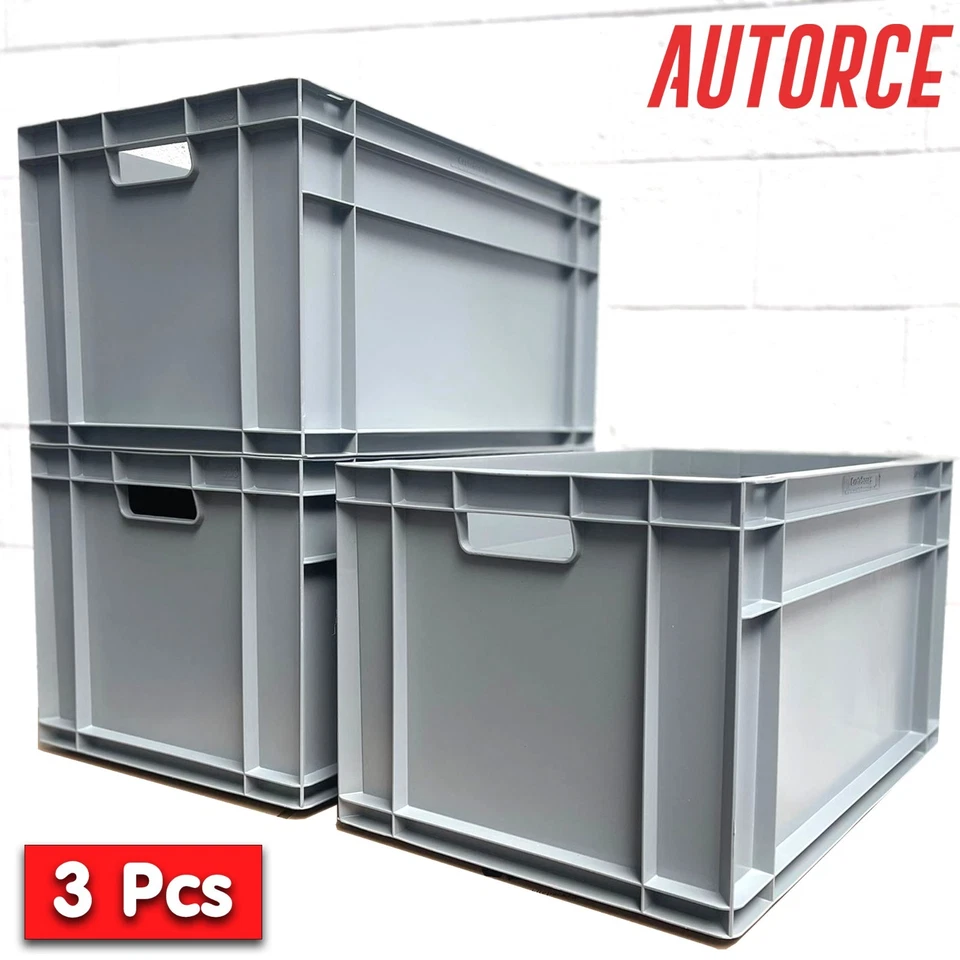 3x 66L Heavy Duty Plastic Storage Boxes Industrial Euro Stacking Crate Container - Image 2 of 4