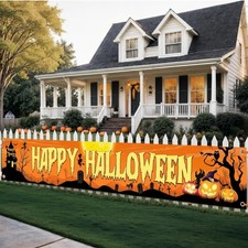 Happy Halloween Banner 118.11 x 19.69 Inch Orange Black