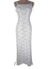 Vtg 90s Y2K Rampage Slip Maxi Gown Dress Lace Ice Blue Ethereal Fairy Formal M