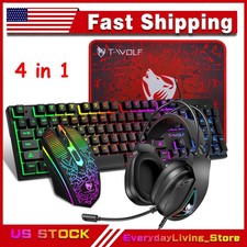 4IN1 RGB PC Gaming Keyboard Mouse Headset Set LED Gamer Bundle Mechanical Kits