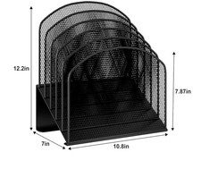 Black Metal Desktop Organizer with Multiple Slots and Mesh Design