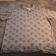 Travis Mathew Gray Red Blue Floral Print Short Sleeve Men's XL Polo Shirt