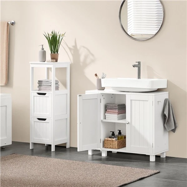Meuble Sous-Lavabo Armoire Salle de Bain avec Étagères Réglables Crochets - Photo 4/4