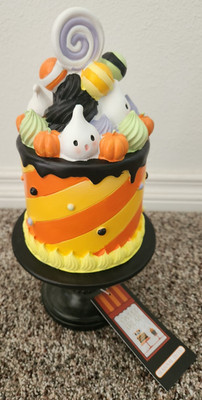 HALLOWEEN Faux Orange Cake On Pedestal Halloween Decor Ghosts Pumpkins Sweets