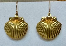 SEA SHELL LOCKET GOLD TONE METAL CHARM 3/4 OF 1" EARRINGS