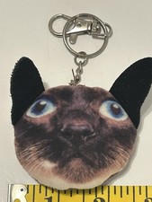 Siamese Cat Head Plushie Keychain Purse Charm Zipper Pull Jewelry