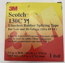 NOS 3M Scotch 130C Linerless Rubber Splicing Tape 3/4" x 30 FT X .030" USA Made