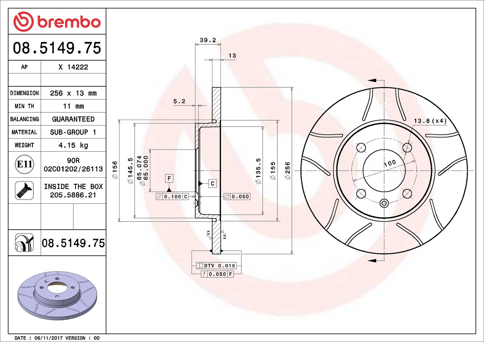 2x Bremsscheibe voll 08.5149.75 BREMBO für VW SEAT - Bild 11