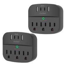 2 Pack Multi Plug Outlet Splitter with USB, Surge 2 Pack,With Surge, Black