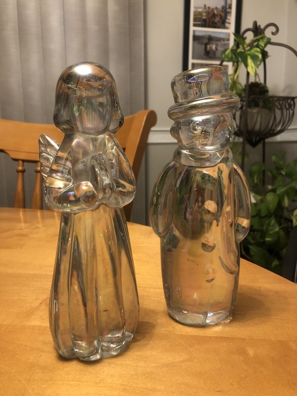Vintage Toscany Collection Lead Carnival Glass  Angel and Snowman Figurines