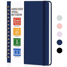 Spiral Notebook, 160 Pages A5 Lined Hardcover Notebook, 5.5 x 8in Spiral Jour...