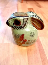 Vintage Mexican Folk Art Rabbit Tonala Green Hand Painted Unique! 4.25” Bunny