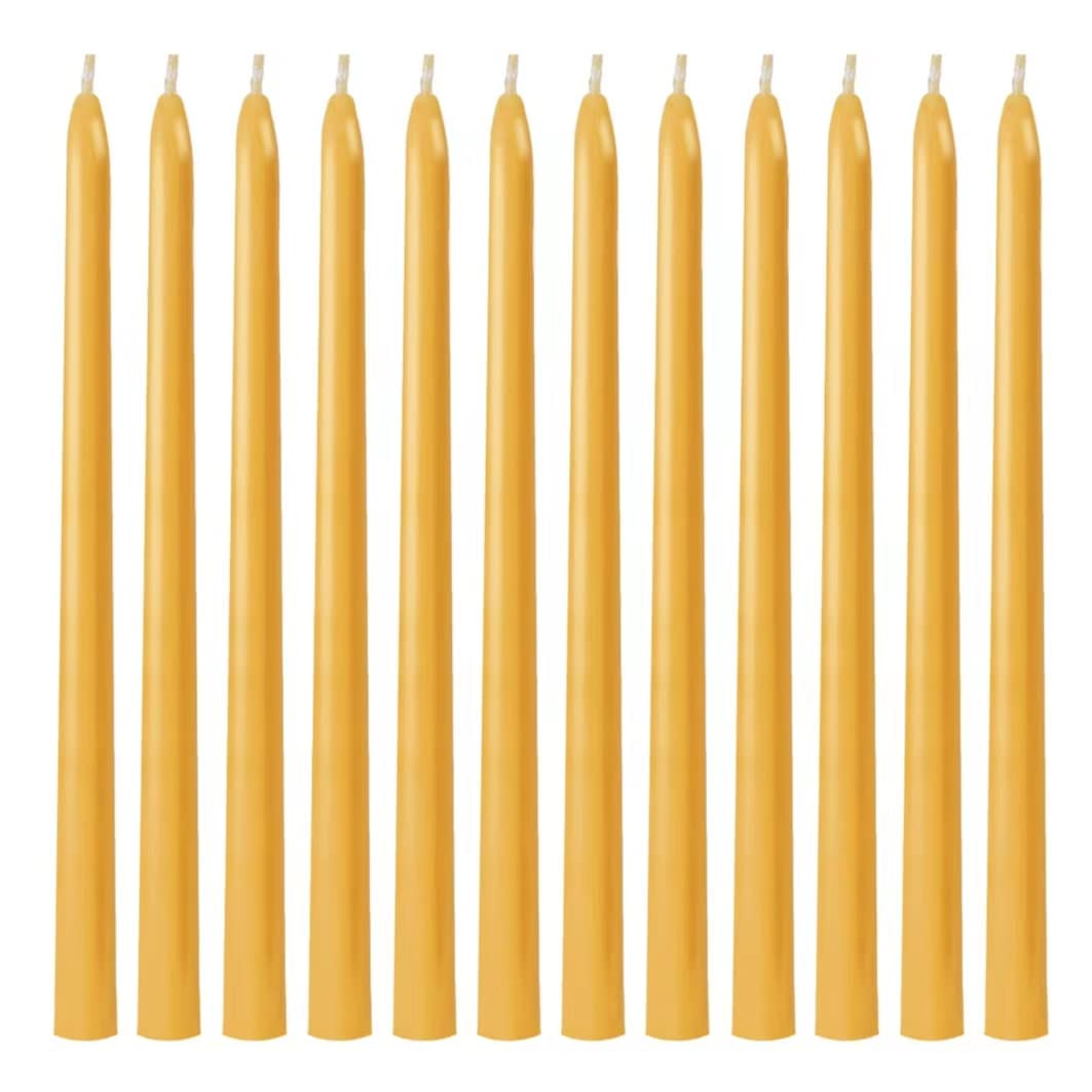 12 Pack Taper Beeswax Candles 12 Inch - Handcrafted, Dripless, and 10 Hours L...