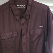 Ariat AriatTEK XXL Brown Short Sleeve Button-Up Fishing Shirt Vented Polyester