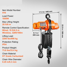 Paranco a Catena Elettrico Sollevatore Gru 6M Paranco 998Kg Senza Fili/Cablato