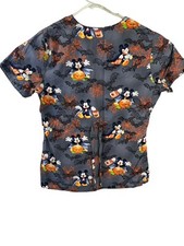 Disney Halloween Gray Mickey Bats Spider Webs Scrub Top V-Neck XS