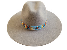 Western Seed Beaded Hat Band Fit Cowboy Hatband White Feathers Hat Band