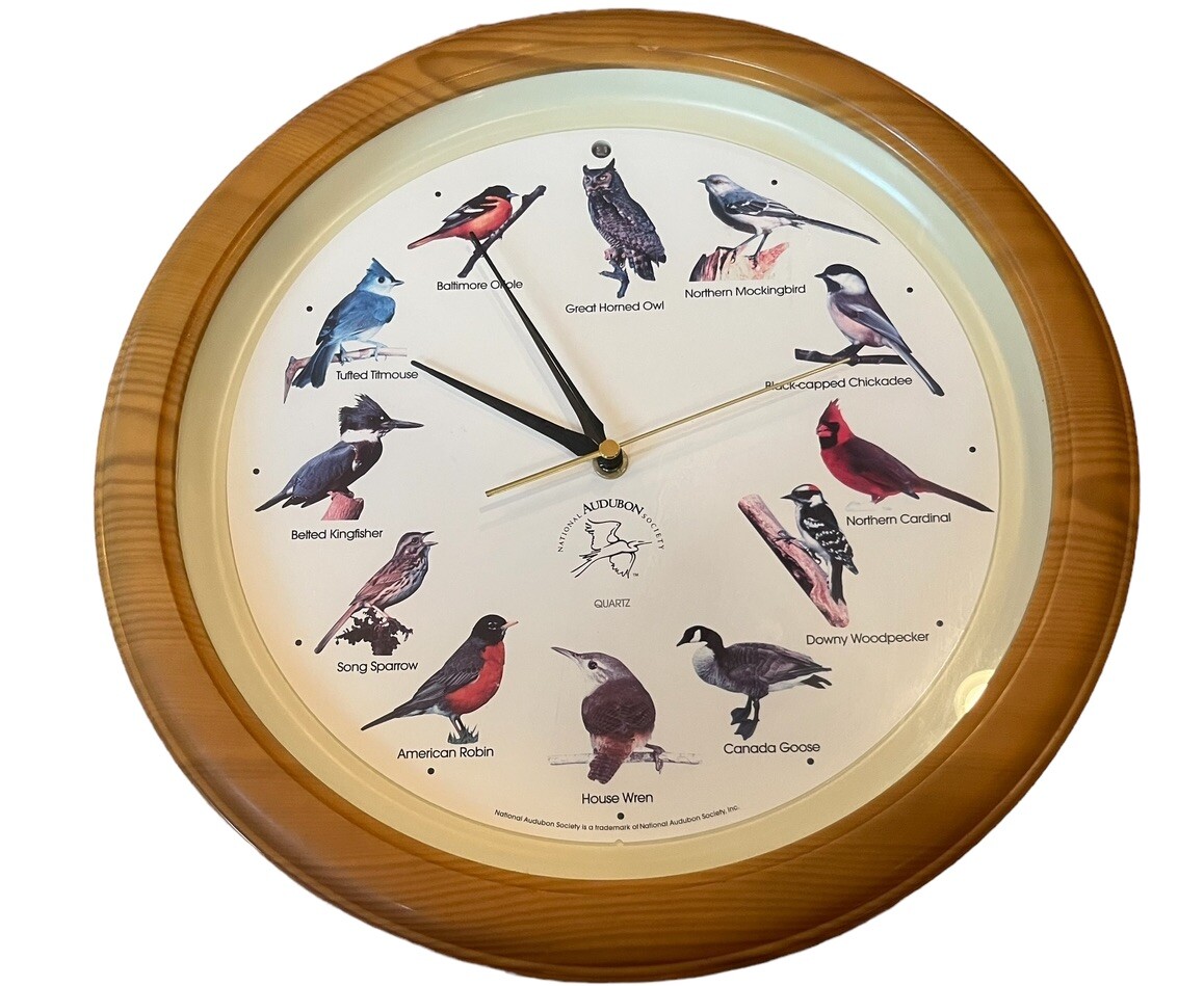 National Audubon Society Quartz Singing Bird Wall Clock Faux Wood