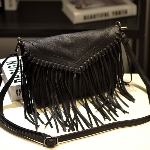 Women Fashion Tassel Crossbody Bag Small Shoulder Bag PU Leather - Picture 12 of 14