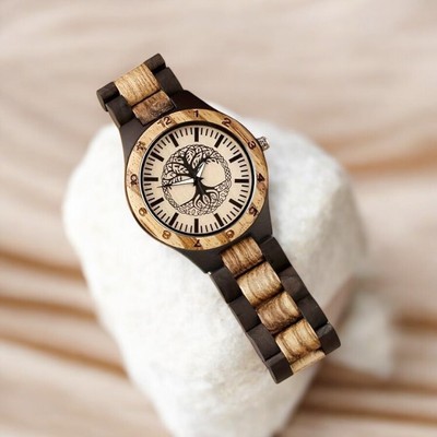 Wooden Watch Black Walnut Zebra Wood Quartz Movement