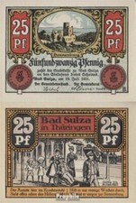 Banknoten Bad Sulza 1921 Notgeld: 1304.1 a) 25 Pf Bild B Notgeld Stadt Bad Sulza