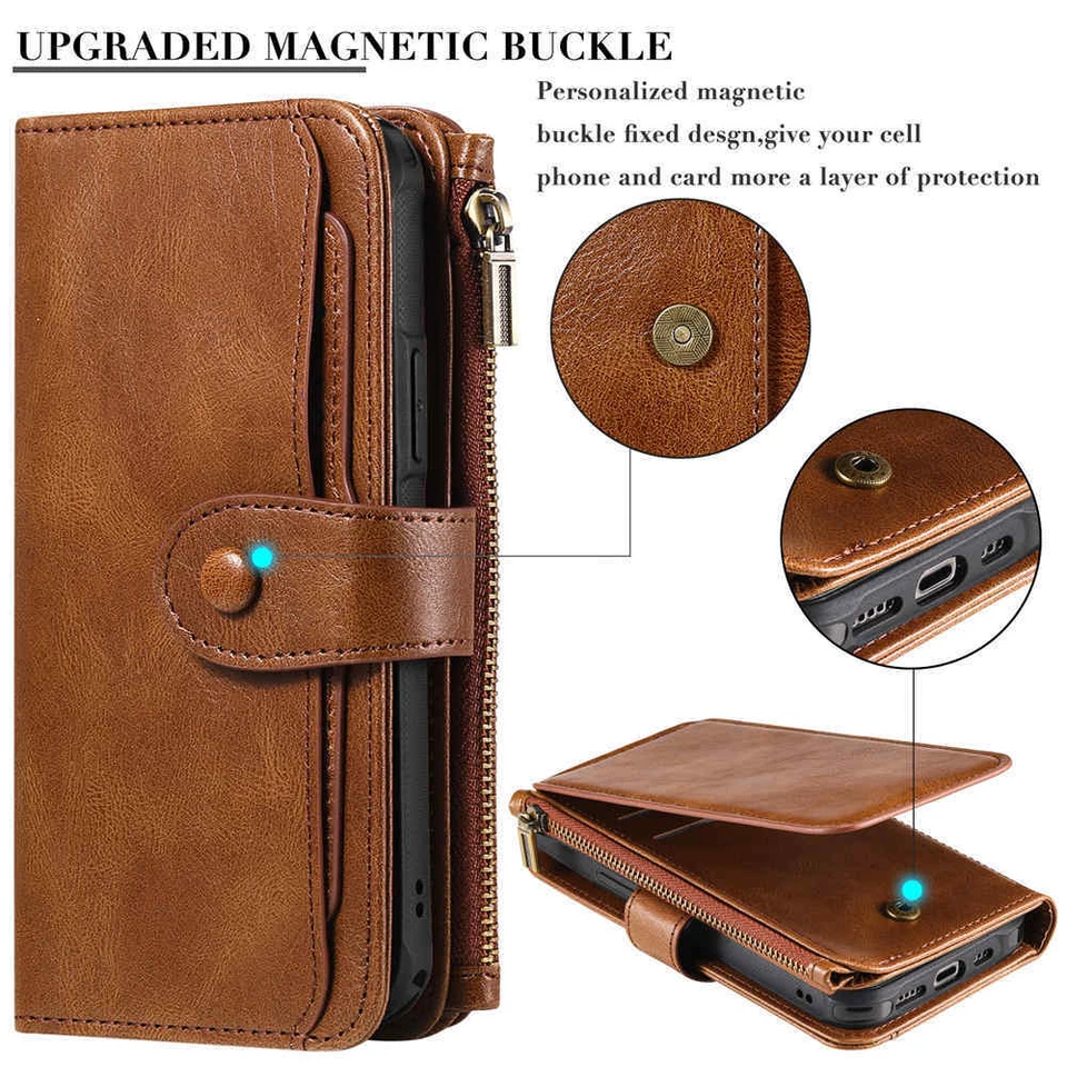 For Samsung S24 S23 S22 S21 S20 S10 S9 Detachable Wallet Flip Leather Case Cover - Image 2 of 4