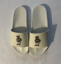 Polo Ralph Lauren Cayson Polo Bear Pool Summer White Slides Men Sz 11 New