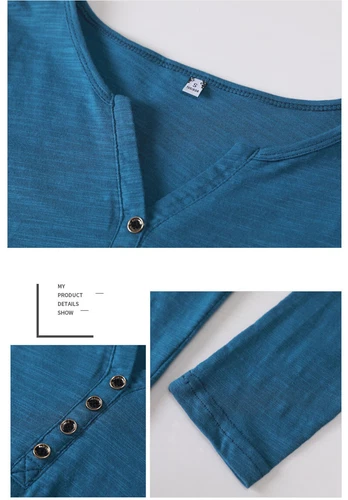 Womens Cotton Long Sleeve T Shirt Loose V Neck Slub Cotton Casual Blouse Tops US - Bild 13 von 49