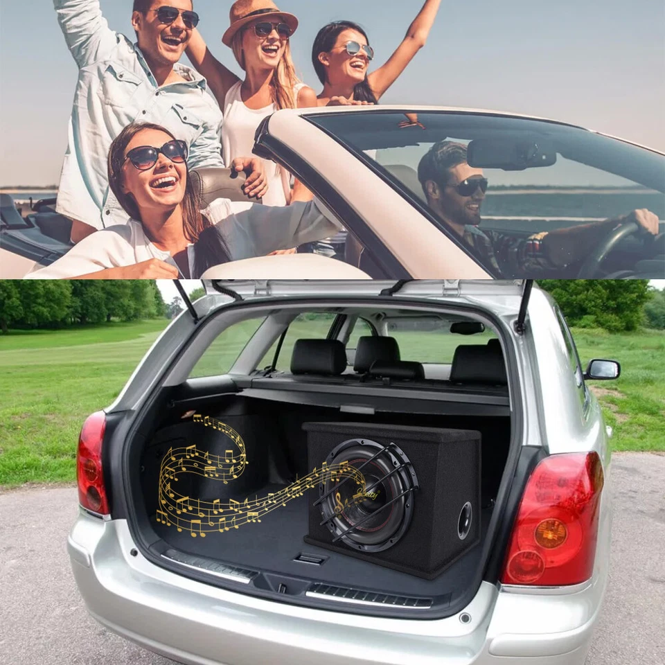 Hikity 5800 Watt 30cm 12" Aktiv Subwoofer Kofferraum Bassreflex Auto + Kabelset - Bild 4 von 4