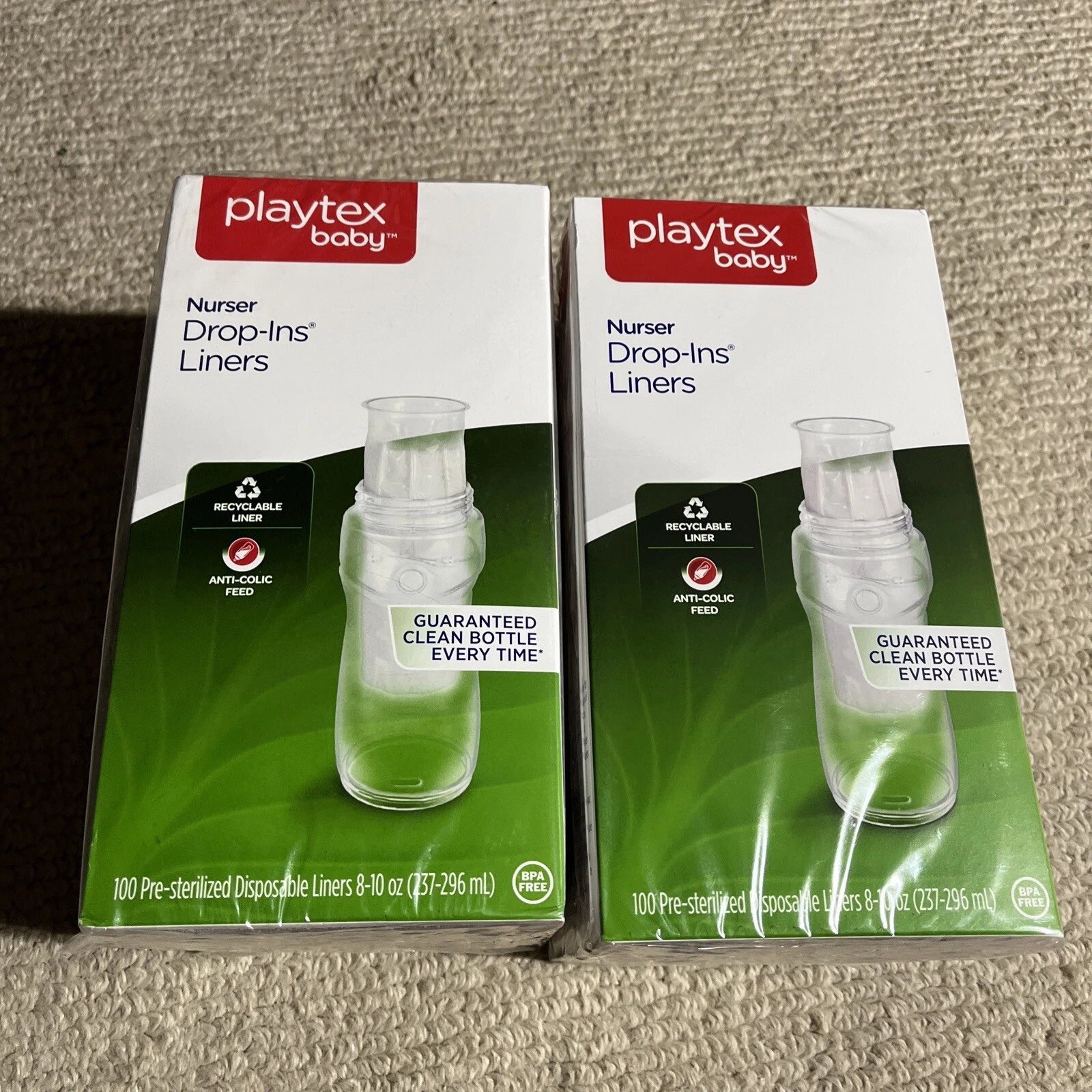 Playtex Drop-ins Baby Nurser Bottles Liners 8-10oz 100 Count NIB - 2 Boxes New