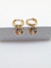 925 Sterling Silver Evil Eye Dangle Huggie Hoop Earrings Multicolor 25mm/0.98"