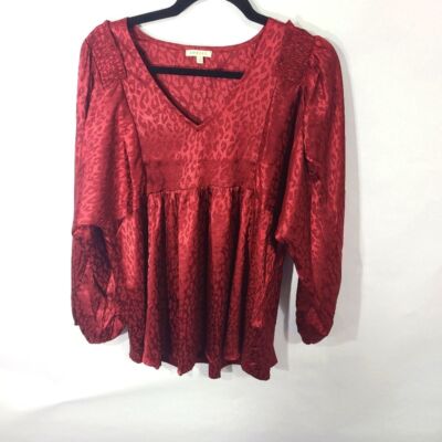 Jodifil Women's Size Small S Burgundy Long Sleeve Women's Blouse Balloon Sleeve