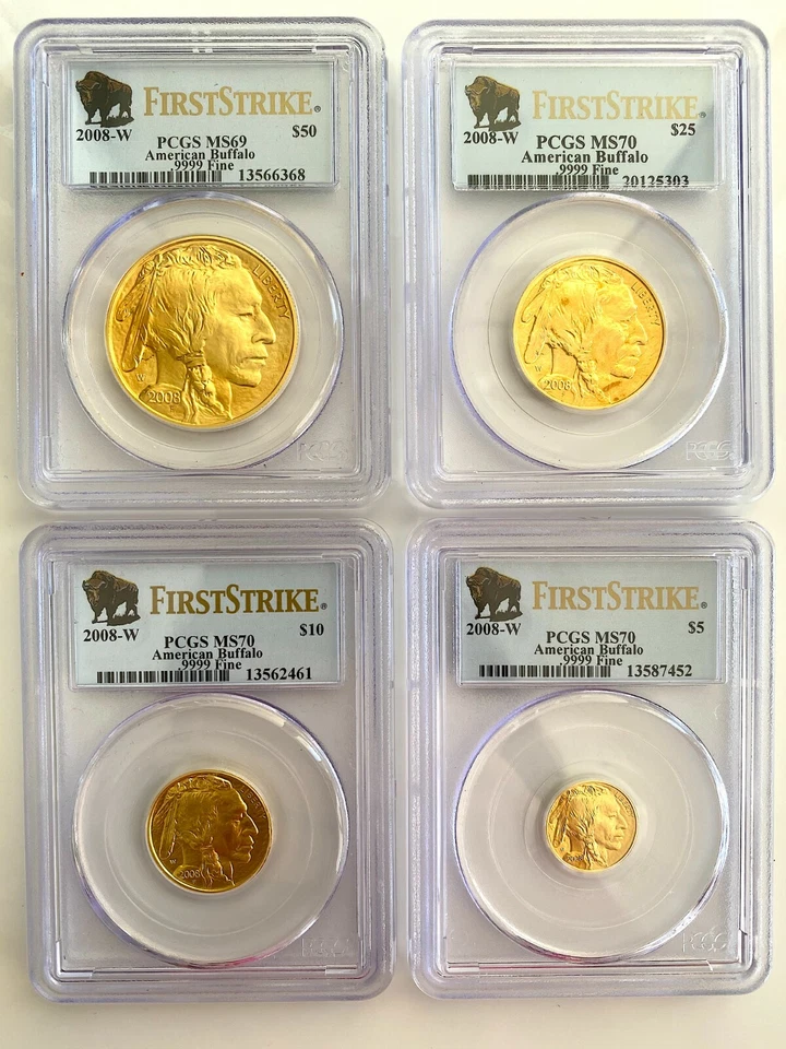 2008-W  American Gold Buffalo 4 Coin Set PCGS MS70/ms69 First Strike - Image 2 of 4