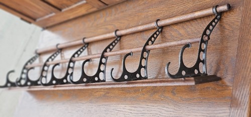Antique Oak Hanging wall Coat hat rack hall tree clothing 6 Hooks entryway - Picture 6 of 15
