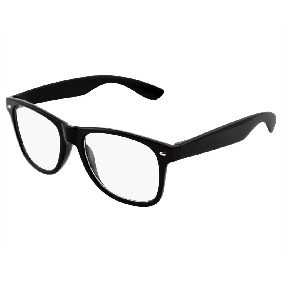 MENS WOMENS NERD BLACK GEEK GLASSES GLOSSY CLEAR LENS Clear frame sunglasses - Image 4 of 4