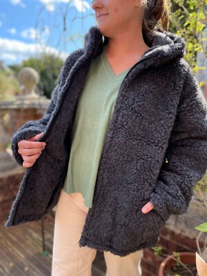 100% Pure Wool Hooded Jacket ~ Winter Unisex Natural Fleece Jumper