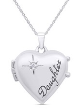 Natural Round Diamond Daughter Heart Locket Pendant Necklace 925 Sterling Silver