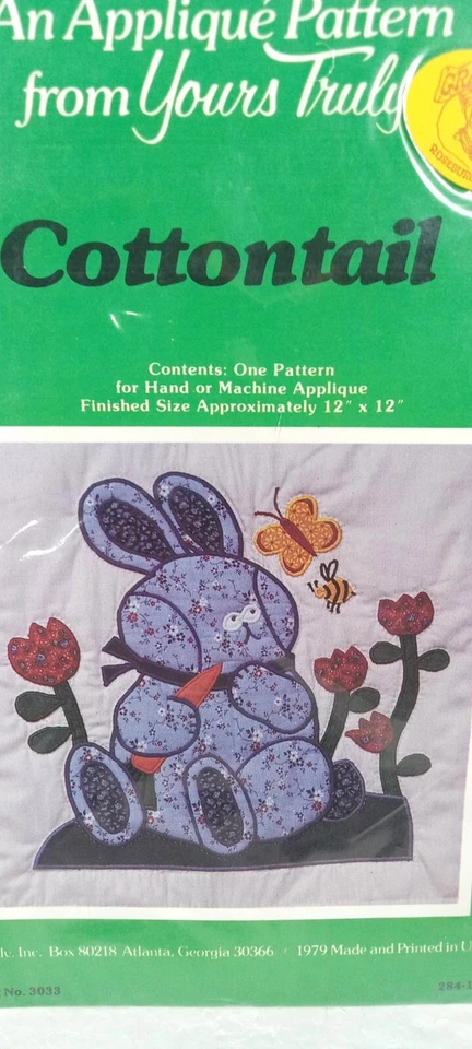Cottontail An 贴花图案来自 Yours Truly # 3033 约 12 英寸 x 12 英寸复古 1979 — 第 4/4 张图片