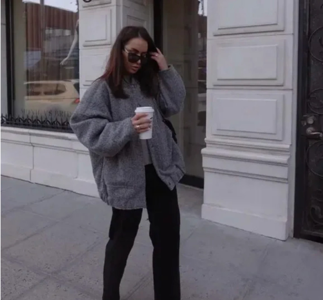 ZARA Oversized Bomber Jacket Gray Marl M-L  Boucle Coat Drop Shoulder Sold Out image 4
