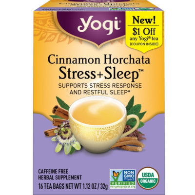Tea Cinnamon Horchata Stress + Sleep, Caffeine-Free Herbal Tea Bags, 16 Count