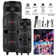 5000W Portable Party Bluetooth PA Loudspeaker Dual Subwoofer With Mic Remote AUX