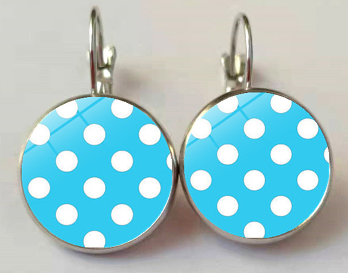 Boucles D'oreilles Rétro Vintage Pin-up - Cabochons De Verre Colorés à Pois, Neuf Avec étiquettes